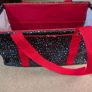 thirty-one medium Black Polka Dot Tote with Red Trim and Straps